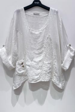BLOUSE-LARGE-LIN-DENTELLE-ROSE PÂLE