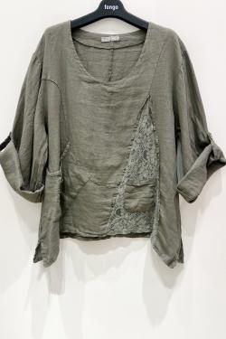 BLOUSE-LARGE-LIN-DENTELLE-ROSE PÂLE