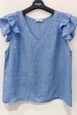 TOP-LIN-VOLANT-BLEU JEAN