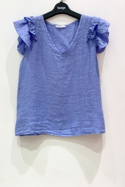 TOP-LIN-VOLANT-BLEU JEAN