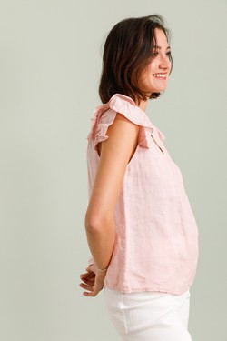TOP-LIN-VOLANT-A-ROSE PÂLE