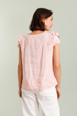 TOP-LIN-VOLANT-A-ROSE PÂLE