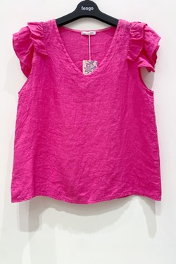 TOP-LIN-VOLANT-A-ROSE PÂLE