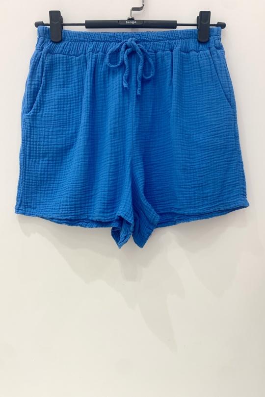 SHORT-GAZE-COTON-BLEU ROYAL