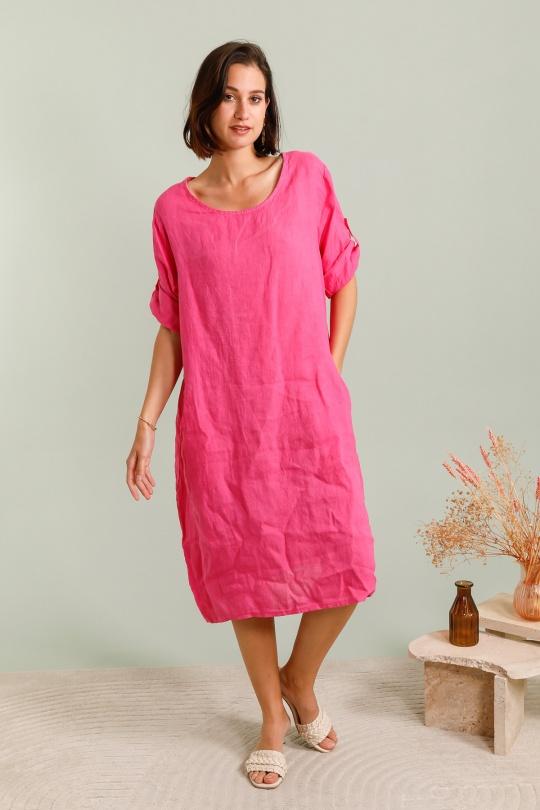 ROBE-LIN-2P-FUCHSIA/ROSE