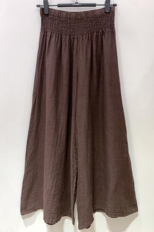 PANTALON-LARGE-LIN-CHOCOLAT