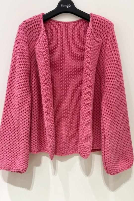 VESTE-LAINE-MOHAIR-FUCHSIA/ROSE
