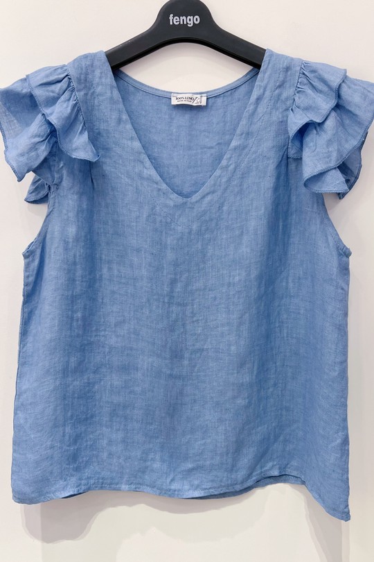TOP-LIN-VOLANT-BLEU JEAN