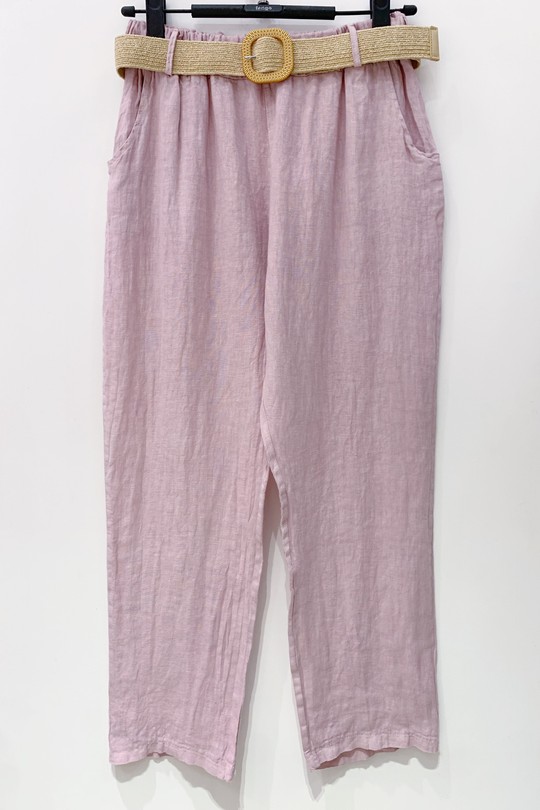 PANTALON-LIN-DROIT-ROSE PÂLE
