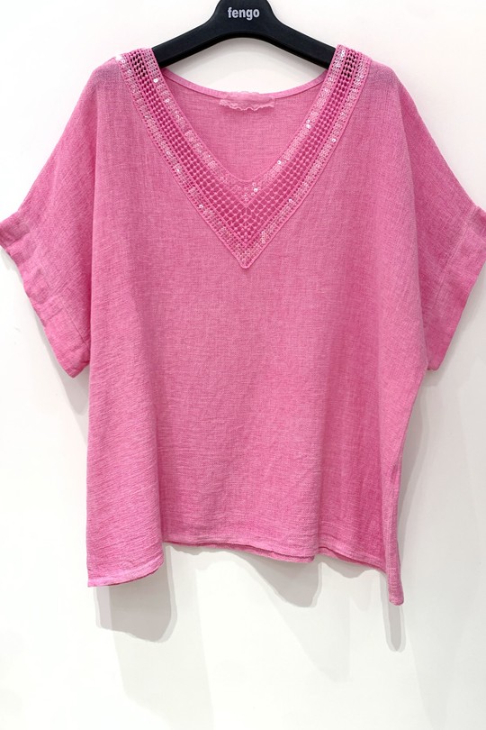 TOP-LC-SEQUINS-FUCHSIA/ROSE
