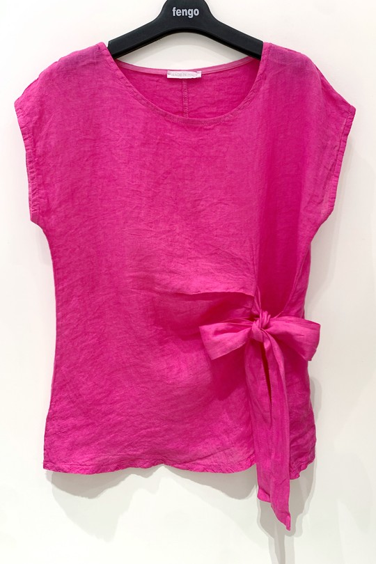 TOP-LIN-NOEUD-ROSE PÂLE-FUCHSIA/ROSE