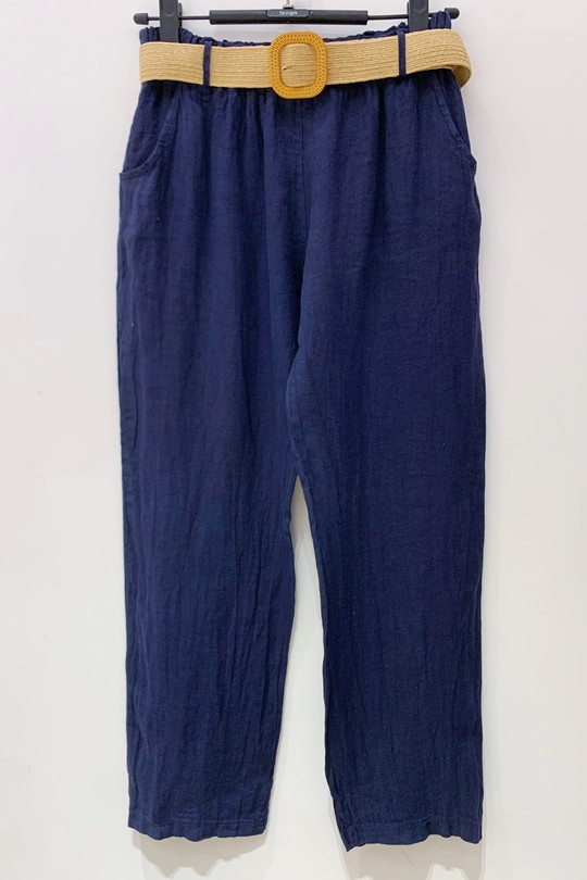 PANTALON-LIN-DROIT-BLEU MARINE