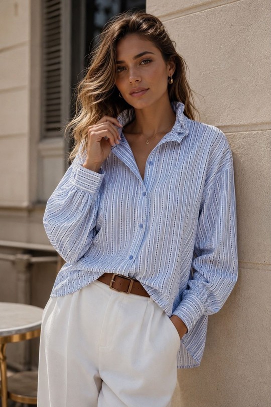 Q038-CHEMISE Blue-BLEU