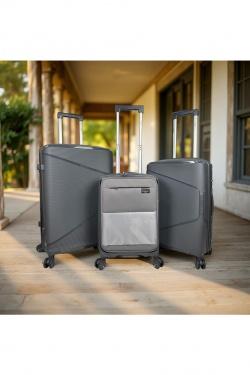 AESIR, COLLECTION DE 3 VALISES EN POLYPROPYLÈNE ET CABINE POCHE ORDINATEUR BI-MATIÈRE. (HLS-218) GRIS FONCÉ-GRIS FONCÉ