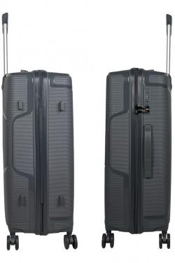 AESIR, COLLECTION DE 3 VALISES EN POLYPROPYLÈNE ET CABINE POCHE ORDINATEUR BI-MATIÈRE. (HLS-218) GRIS FONCÉ-GRIS FONCÉ