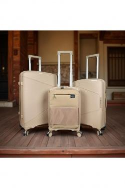 AESIR, COLLECTION DE 3 VALISES EN POLYPROPYLÈNE ET CABINE POCHE ORDINATEUR BI-MATIÈRE. (HLS-218) BEIGE-BEIGE