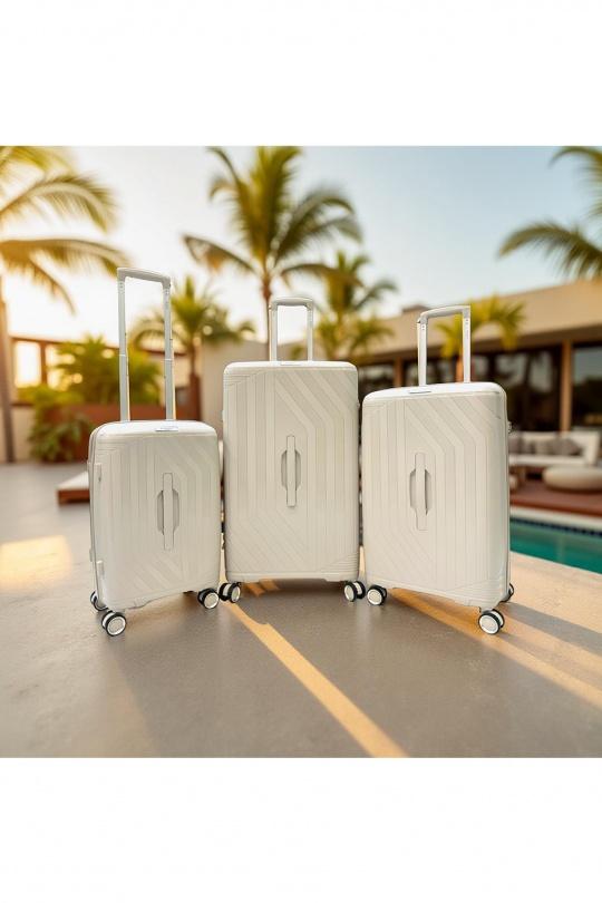TRUNKY, LOT DE 3 VALISES RECTANGULAIRE EN POLYPROPYLÈNE (799) BEIGE-BEIGE