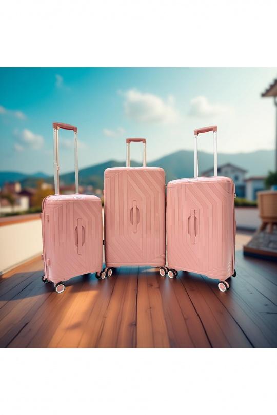 TRUNKY, LOT DE 3 VALISES RECTANGULAIRE EN POLYPROPYLÈNE (799) ROSE-ROSE