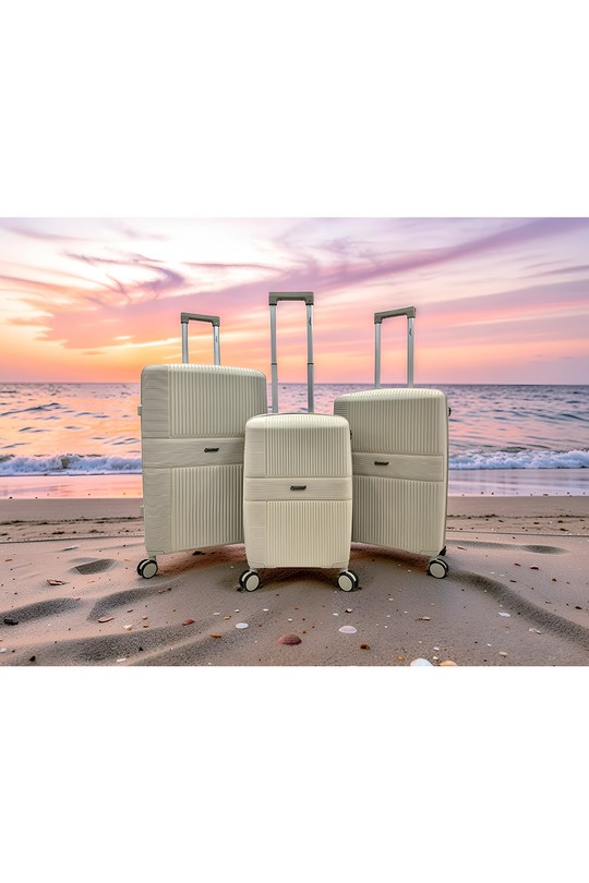SHORE, lot de 3 valises ultra-légère en polypropylène (901-Beige)-CRÈME