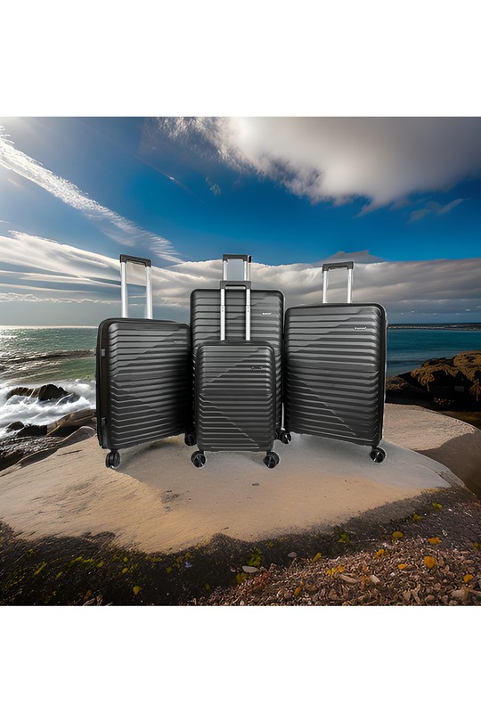 HORIZON, LOT DE 4 VALISES EN POLYPROPYLÈNE AVEC SOUFFLET EXTENSIBLE. (HLS-05-NOIR)-NOIR