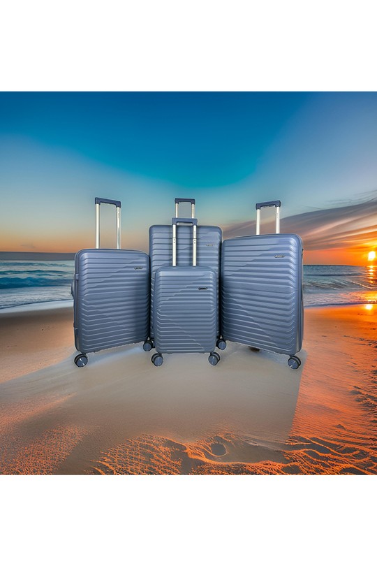 HORIZON, LOT DE 4 VALISES EN POLYPROPYLÈNE AVEC SOUFFLET EXTENSIBLE. (HLS-05-BLEU)-MARINE