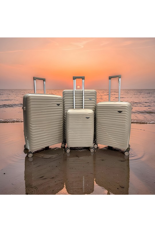 HORIZON, LOT DE 4 VALISES EN POLYPROPYLÈNE AVEC SOUFFLET EXTENSIBLE. (HLS-05-KHAKI)-CARAMEL