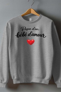 Papa 2 bebe damour - Sweat Col Rond Homme-GRIS