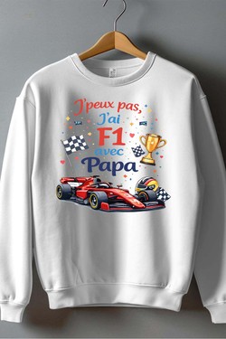 Peux pas... F1 avec papa - Sweat Col Rond Homme-BLANC