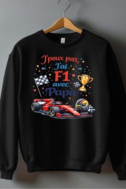 Peux pas... F1 avec papa - Sweat Col Rond Homme-BLANC