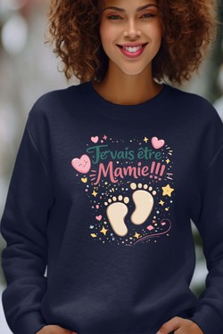 etre mamie Pied BB - Sweat Col Rond Femme-GRIS