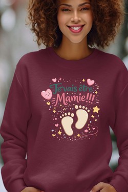 etre mamie Pied BB - Sweat Col Rond Femme-GRIS