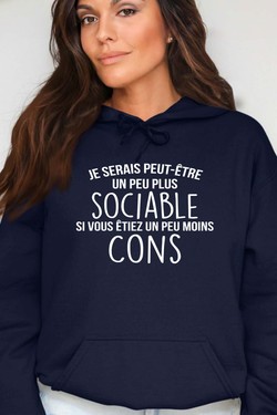 sociable Moins con - Sweat Capuche Femme-MARINE