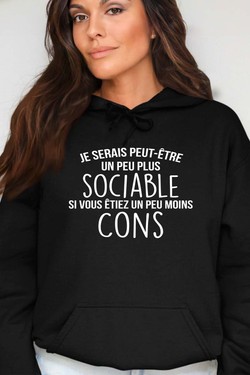 sociable Moins con - Sweat Capuche Femme-MARINE