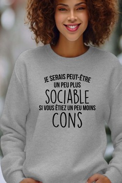 sociable Moins con - Sweat Col Rond Femme-GRIS