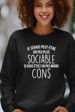 sociable Moins con - Sweat Col Rond Femme-GRIS