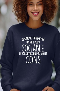 sociable Moins con - Sweat Col Rond Femme-GRIS