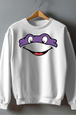 ninja turtles violet - Sweat Col Rond Homme-BLANC