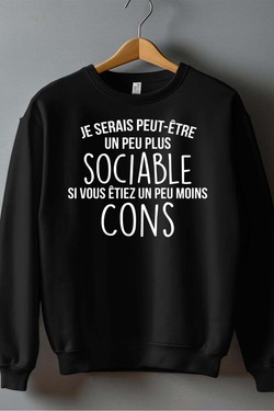 sociable Moins con - Sweat Col Rond Homme-NOIR