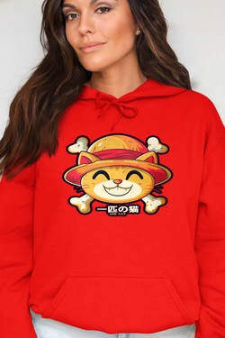 One Lucky Cat - Sweat Capuche Femme-ROUGE