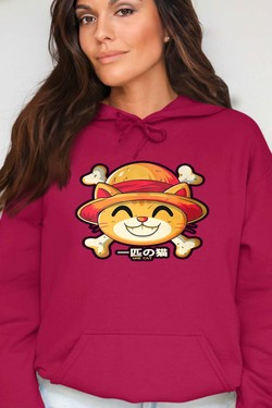 One Lucky Cat - Sweat Capuche Femme-ROUGE