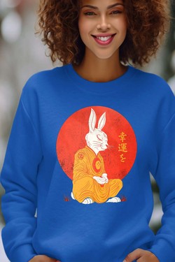 Meditation Rabbit - Sweat Col Rond Femme-BLEU ROI