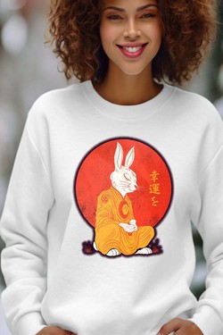 Meditation Rabbit - Sweat Col Rond Femme-BLEU ROI