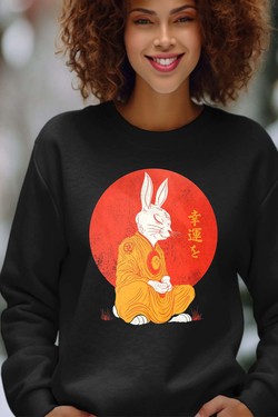 Meditation Rabbit - Sweat Col Rond Femme-BLEU ROI