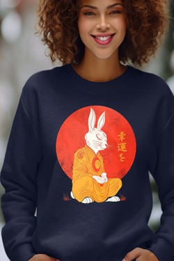 Meditation Rabbit - Sweat Col Rond Femme-BLEU ROI