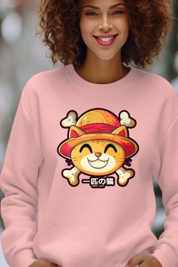 One Lucky Cat - Sweat Col Rond Femme-MARINE