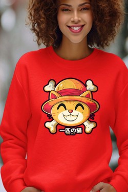 One Lucky Cat - Sweat Col Rond Femme-MARINE