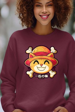 One Lucky Cat - Sweat Col Rond Femme-MARINE