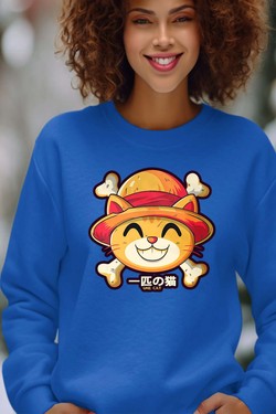 One Lucky Cat - Sweat Col Rond Femme-MARINE