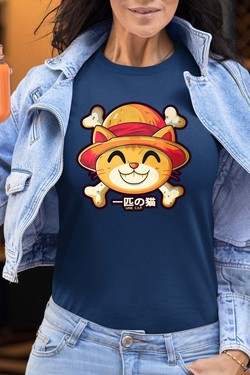 One Lucky Cat - Tshirt Femme-MARINE