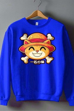 One Lucky Cat - Sweat Col Rond Homme-BLEU ROI